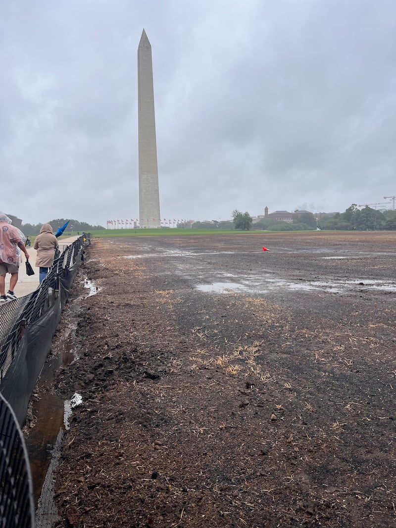 Large sections of the grass around National Mall where numerous America 250 events took place have been dug up for major turf repairs.