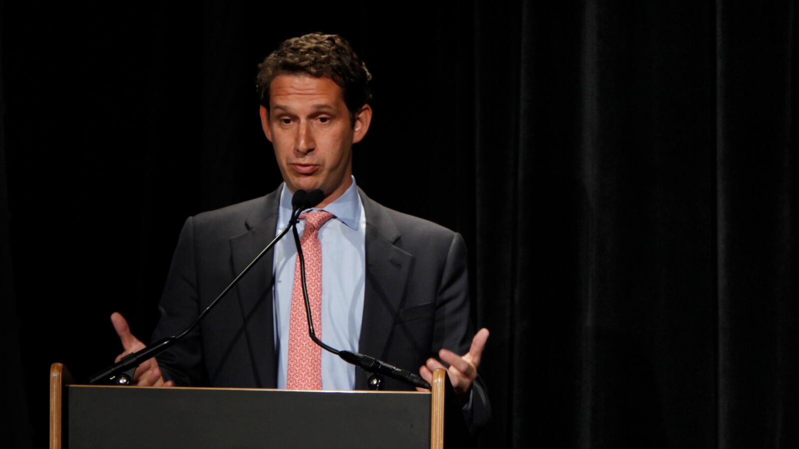 Daniel Lurie, Chair, San Francisco Bay Area Super Bowl 50 Host Committee speaks during a press conference updating plans for the 2016 Superbowl