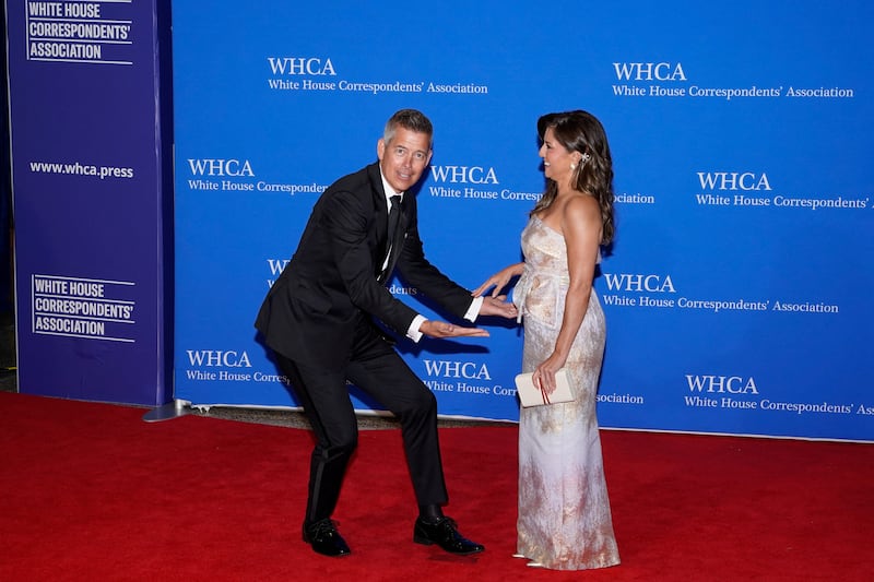 U.S. Secretary of Transportation Sean Duffy and his wife, Rachel Campos-Duffy, pose on the red carpet for the 2026 White House Correspondents' Association (WHCA) dinner in Washington, D.C., U.S., April 25, 2026.