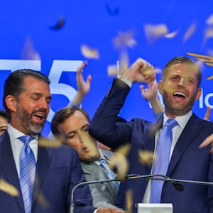 Eric Trump and Donald Trump Jr. ring the NASDAQ opening bell on August 13, 2025 in New York City.