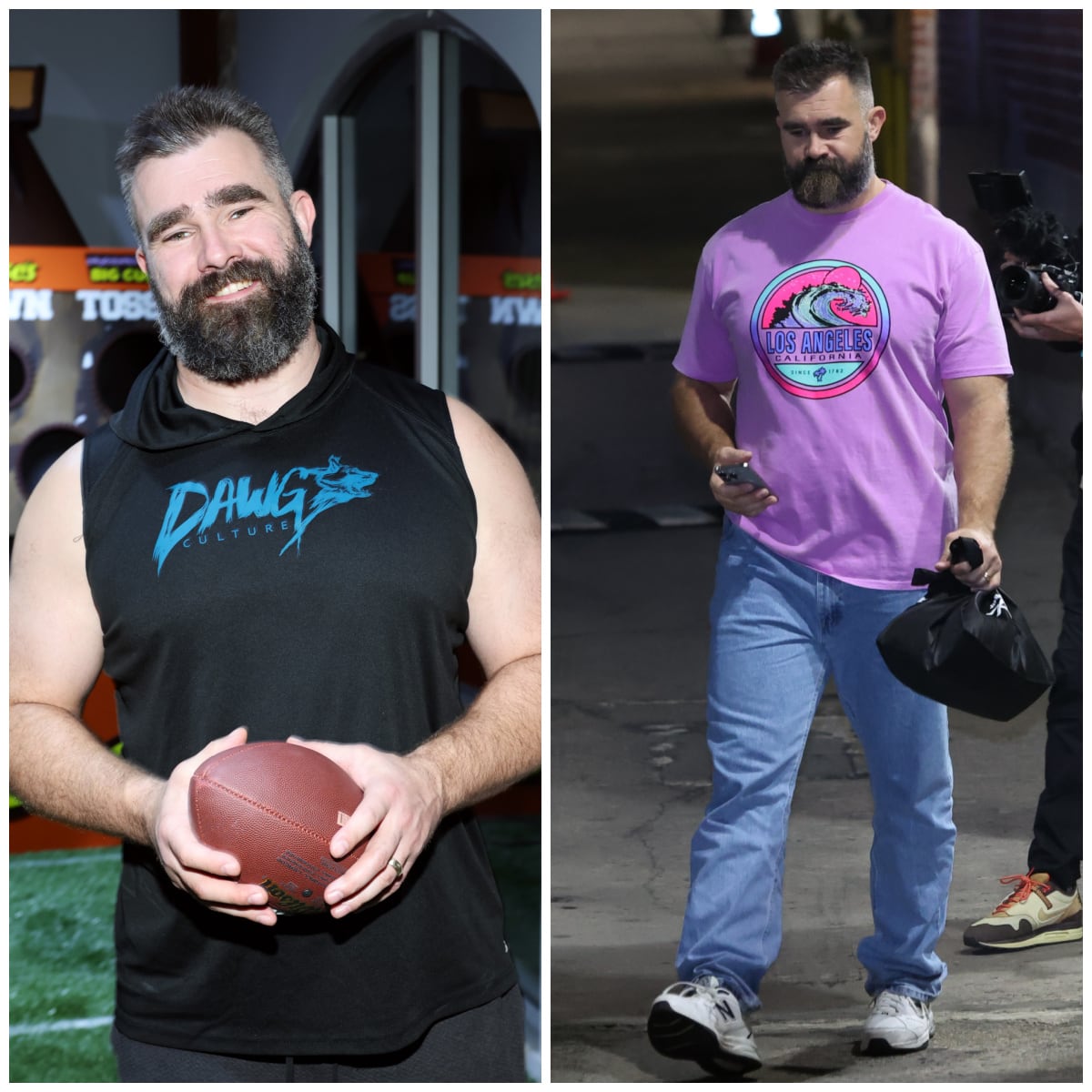 Jason Kelce's typical style is more relaxed and athletic.