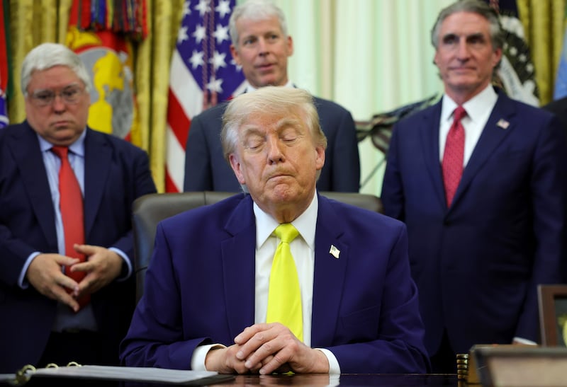 WASHINGTON, DC - JUNE 04: U.S. President Donald Trump looks on during a "Beautiful, Clean Coal" event in the Oval Office of the White House on June 04, 2026 in Washington, DC. President Trump announced a $700 million investment in funding for coal plants and energy infrastructure. (Photo by Kevin Dietsch/Getty Images)