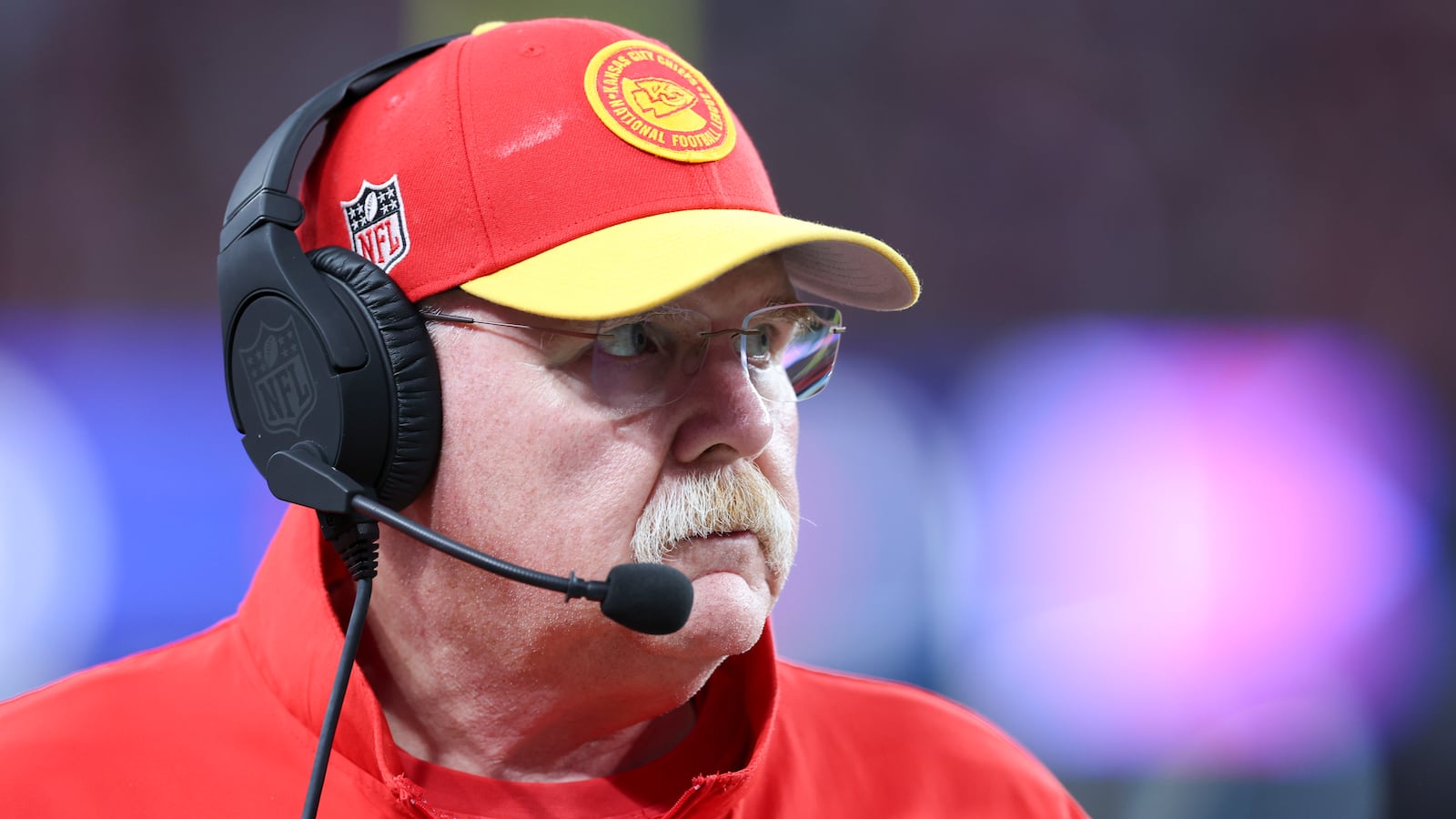 Kansas City Chiefs head coach Andy Reid looks on from the sidelines during Super Bowl LVIII against the San Francisco 49ers at Allegiant Stadium on February 11, 2024 in Las Vegas, NV.