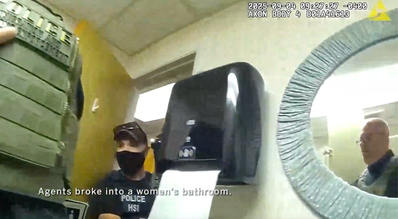 Federal agents in military-style tactical gear filmed themselves kicking in bathrooms during a factory raid in Cato, New York.