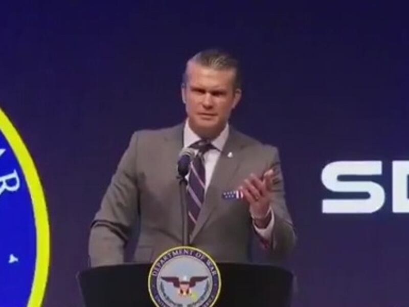 Hegseth during one of many tangents in his wild rant.