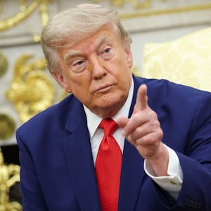 President Donald Trump takes questions from the media during a bilateral meeting with President of Lebanon Joseph Aoun in the Oval Office of the White House on July 21, 2026 in Washington, DC.