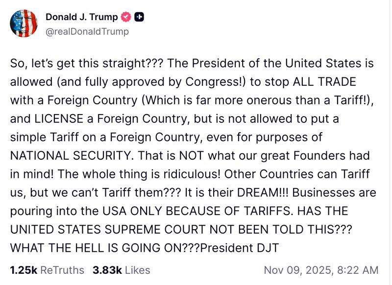 Trump's tariff-related post on Truth Social
