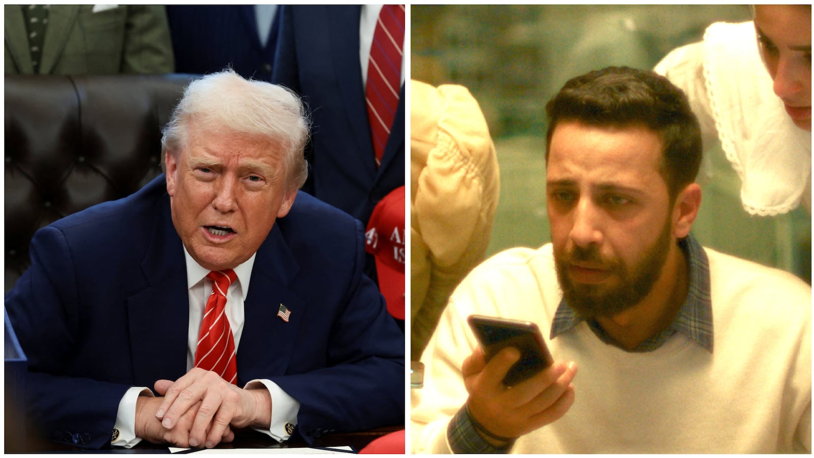 Donald Trump and Palestinian actor Motaz Malhees.