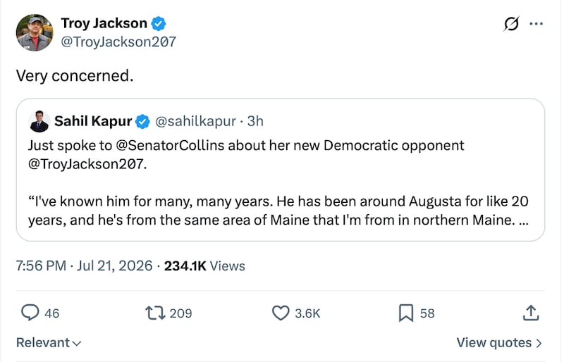 Jackson suggested Collins was "very concerned" about his candidacy.