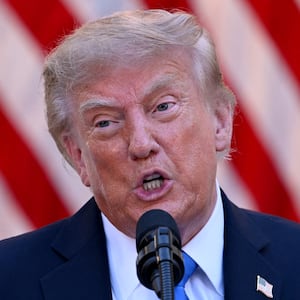 President Donald Trump speaks while hosting a Rose Garden dinner at the White House in Washington, DC, on September 2, 2026.