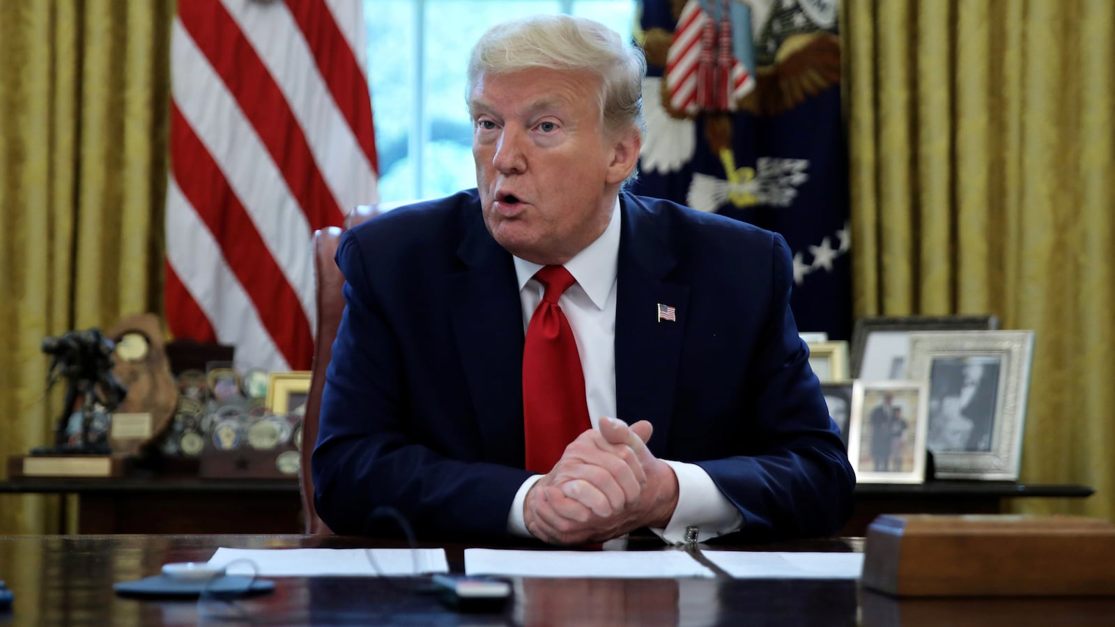 U.S. President Donald Trump answers questions during an interview with Reuters about China.