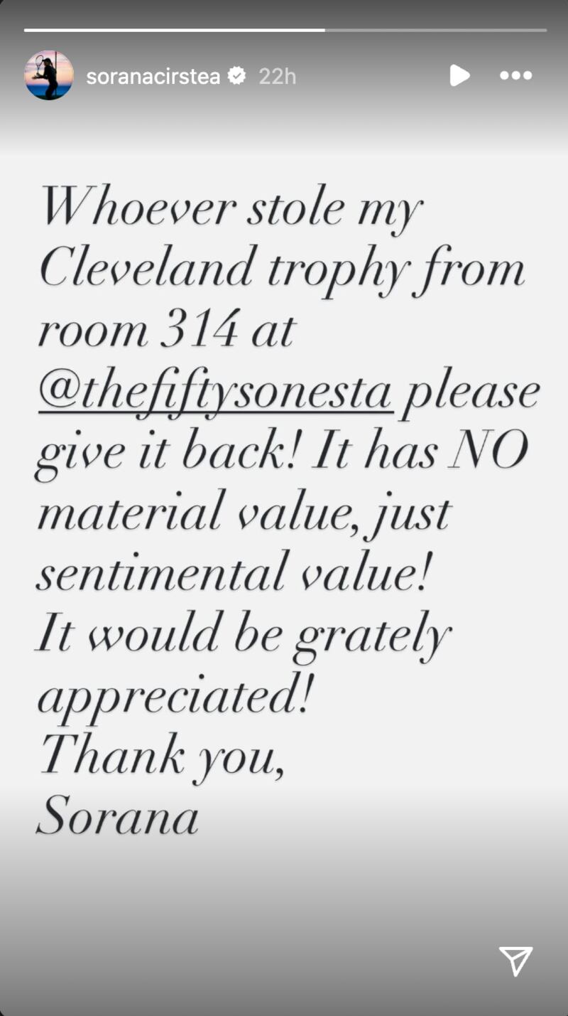 Sorana Cirstea's Instagram story