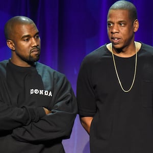Kanye West and Jay Z on March 30, 2015 in New York City.