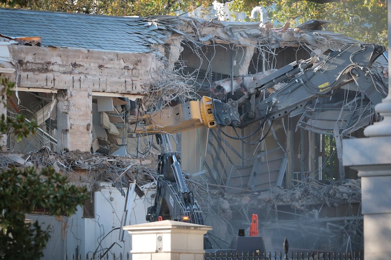 Workers demolished the facade of the East Wing of the White House on October 20.