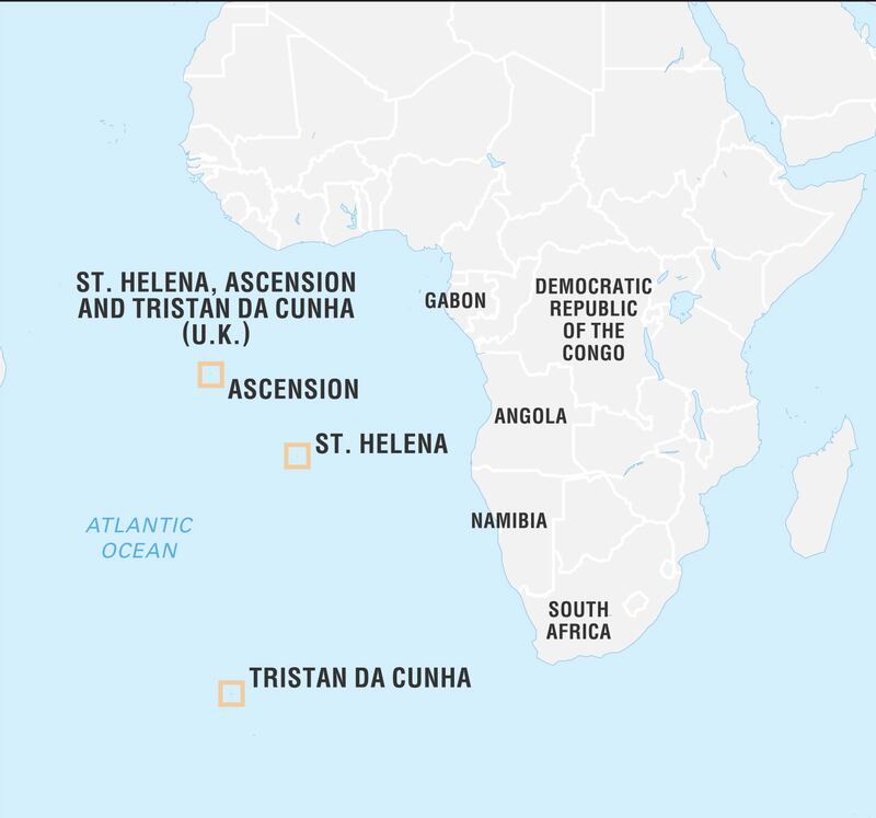 Locator map of Saint Helena, Ascension and Tristan da Cunha Islands.