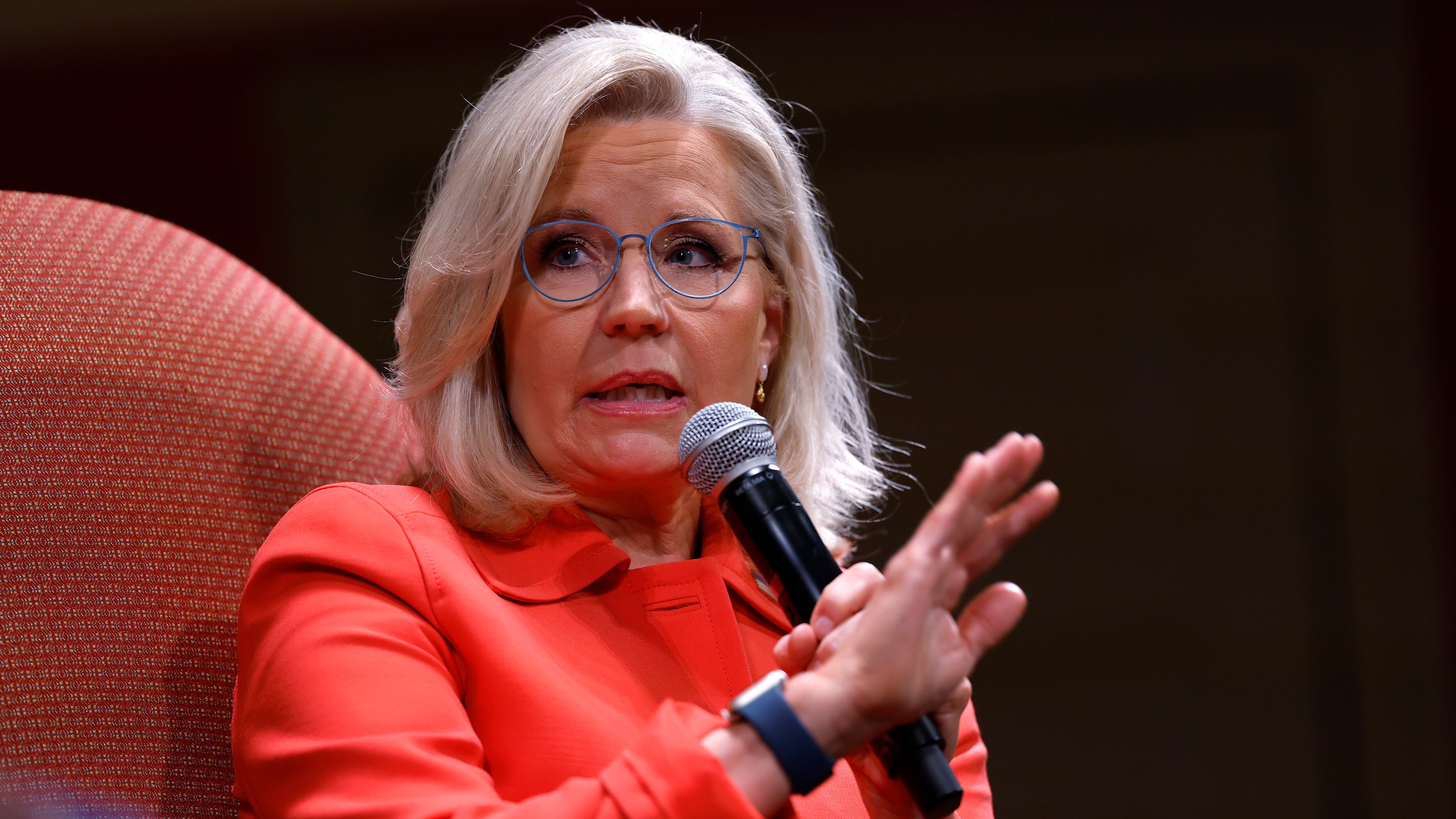 Liz Cheney speaking at a book event in 2023.