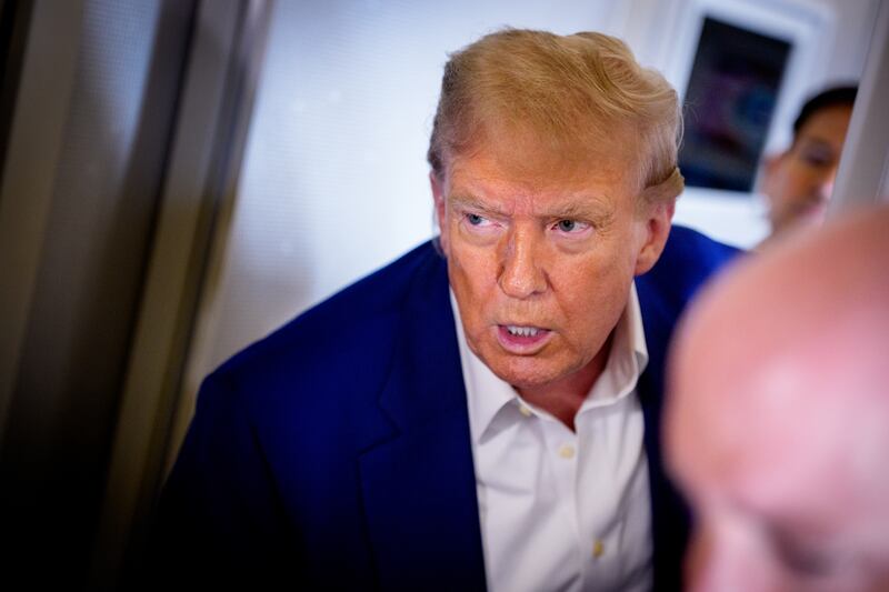 Donald Trump aboard Air Force One on the way to the 2025 NATO Summit on June 24, 2025 in flight.