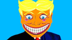 A photo illustration of Donald Trump as the Steeplechase Face from Coney Island.