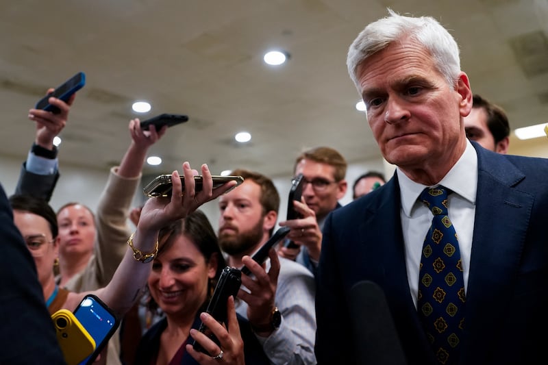 Senator Bill Cassidy speaks to reporters following his confrontation with President Donald Trump at the Republican Senate luncheon on Capitol Hill on June 24, 2026. Washington, D.C., U.S., June 24, 2026.