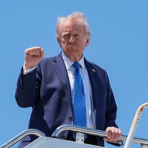 U.S. President Donald Trump makes a fist