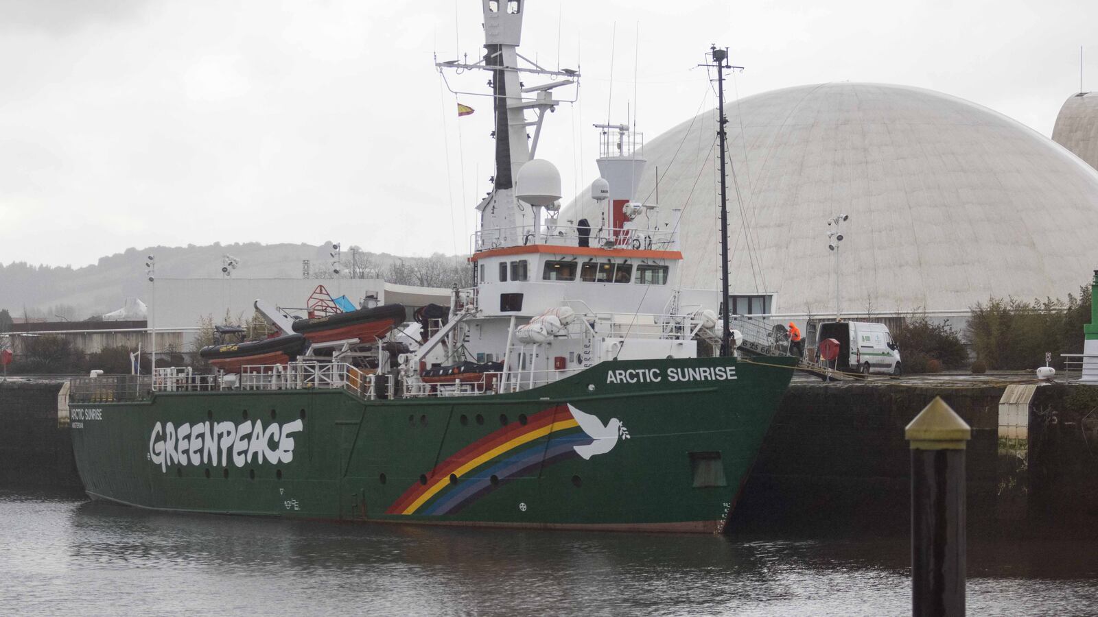 AVILES ASTURIAS, SPAIN - FEBRUARY 28: The Greenpeace ship Arctic Sunrise, in the port of Aviles, on 28 February, 2025 in Aviles, Asturias, Spain.