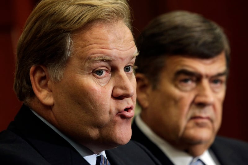 House Intelligence Committee Chairman Mike Rogers (R-MI) (L) and Rep. Dutch Ruppersberger (D-MD) hold a news conference to release a report on "national security threats posed by Chinese telecommunications companies Huawei and ZTE" on Capitol Hill in Washington October 8, 2012. U.S. telecommunications operators should not do business with China's top telecom gear makers because potential Chinese state influence on the companies poses a security threat, the U.S. House of Representatives Intelligence Committee said in a report on Monday. The report follows an 11-month investigation by the committee into Huawei Technologies Co Ltd and ZTE Corp. The companies have been fighting an uphill battle to overcome U.S. lawmakers' suspicions and expand in the United States after becoming key players in the worldwide market. REUTERS/Yuri Gripas (UNITED STATES - Tags: POLITICS SCIENCE TECHNOLOGY BUSINESS TELECOMS)