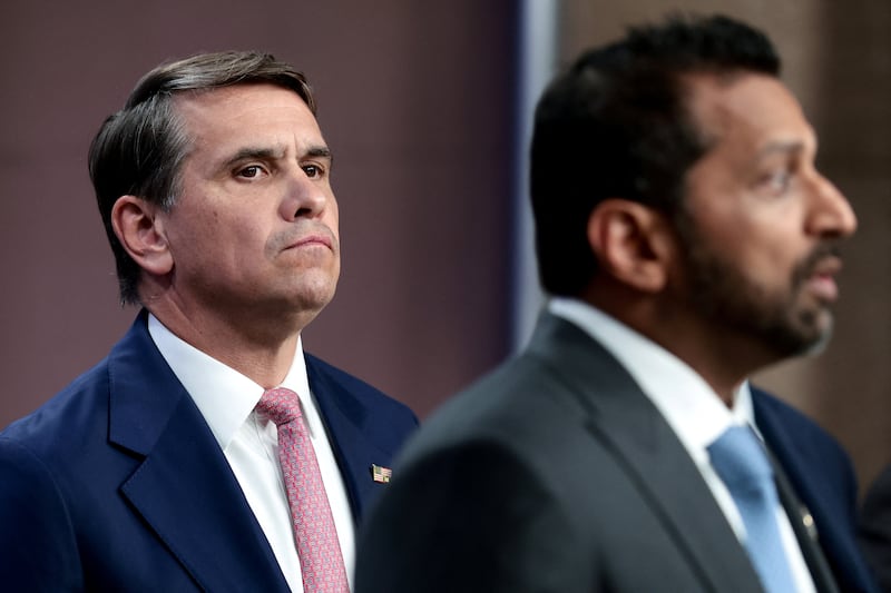 Acting U.S. Attorney General Todd Blanche and FBI Director Kash Patel hold a press conference to discuss Tren de Aragua developments at the Department of Justice in Washington, D.C., U.S., July 1, 2026. REUTERS/Evelyn Hockstein
