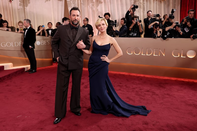 Noah Wyle and Sara Wells attend the 83rd annual Golden Globe Awards at The Beverly Hilton on January 11, 2026 in Beverly Hills, California.