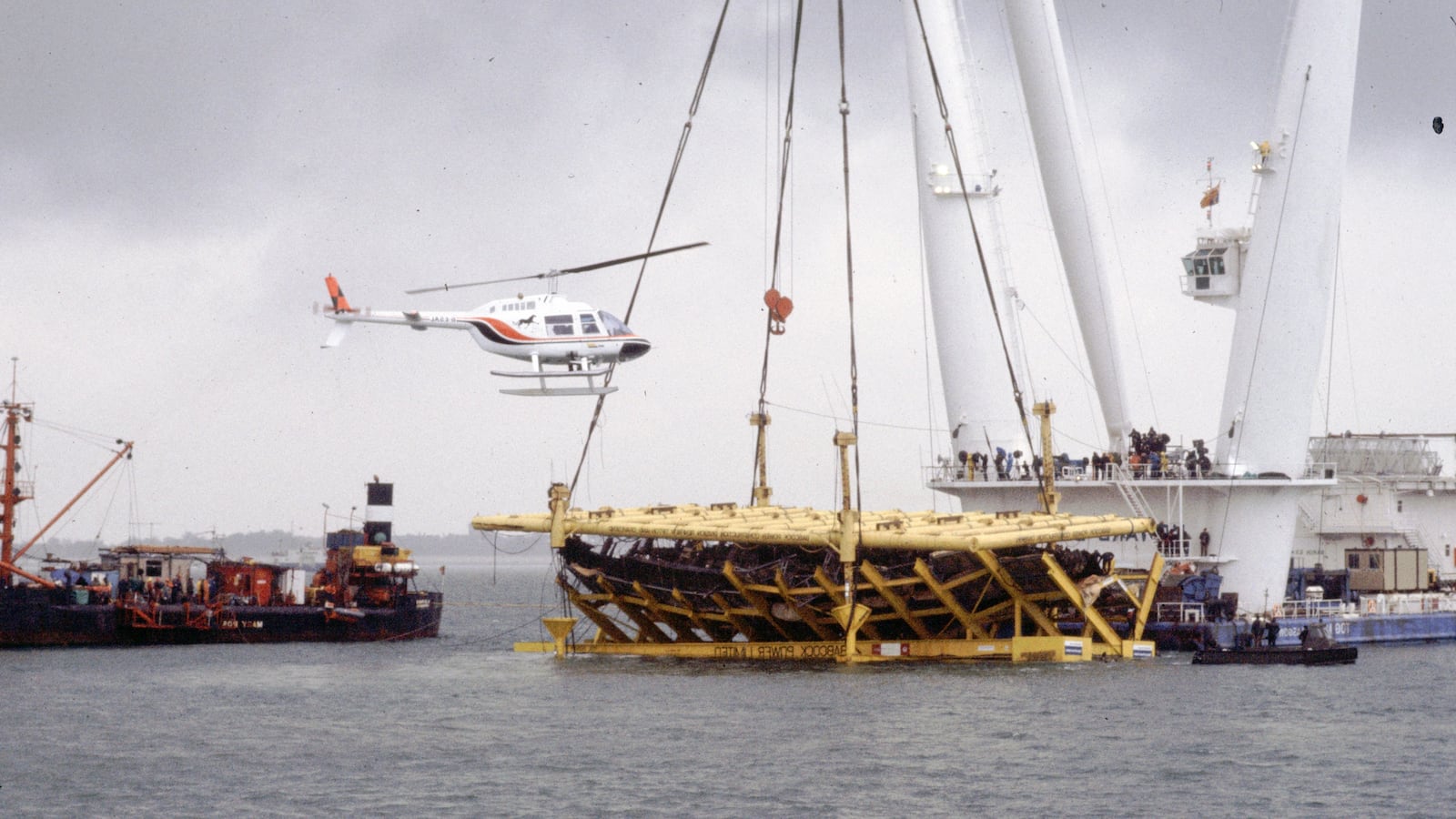 The salvage operations for the Tudor warship 'Mary Rose', October 1982.