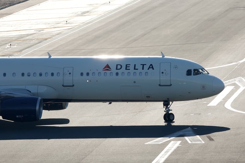 A Delta Airlines Airbus A321 departs San Diego International Airport en route to Minneapolis on August 15, 2025 in San Diego, California.