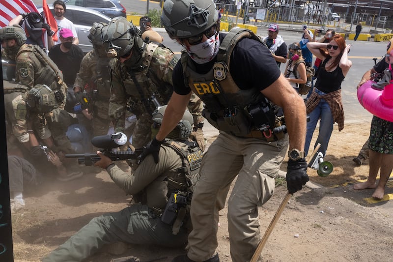 Pro-immigration activists continue to protest and clash with ICE agents outside of the Delaney Hall Detention Facility