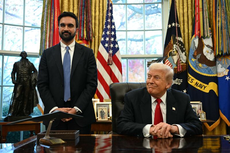 US President Donald Trump (R) meets with New York Mayor-elect Zohran Mamdani in the Oval Office of the White House in Washington, DC, on November 21, 2025. (Photo by Jim WATSON / AFP via Getty Images)