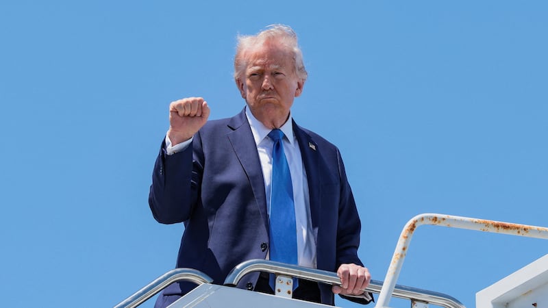 U.S. President Donald Trump makes a fist