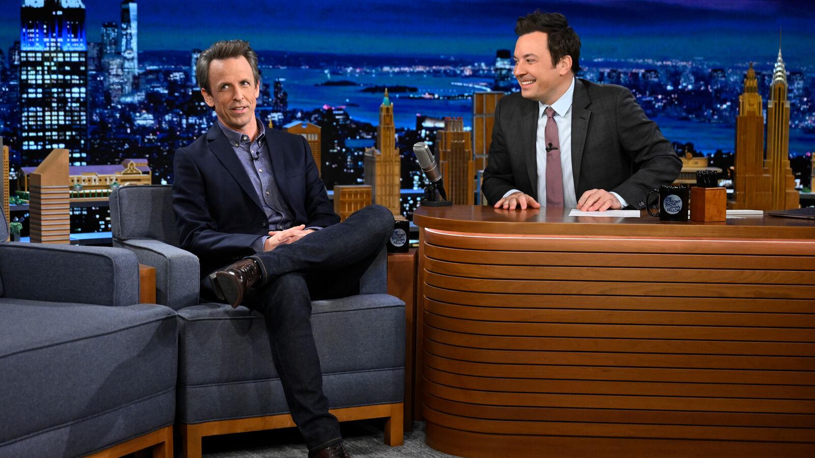 Comedian Seth Meyers during an interview with “Tonight Show” host Jimmy Fallon.