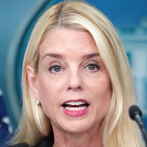 Attorney General Pam Bondi delivers remarks during a press conference in the James S. Brady Press Briefing Room of the White House August 11, 2025 in Washington, DC.