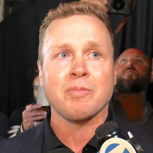 Los Angeles Mayoral candidate Spencer Pratt is seen speaking with the media outside Don Antonio's restaurant on June 02, 2026 in Los Angeles, California.