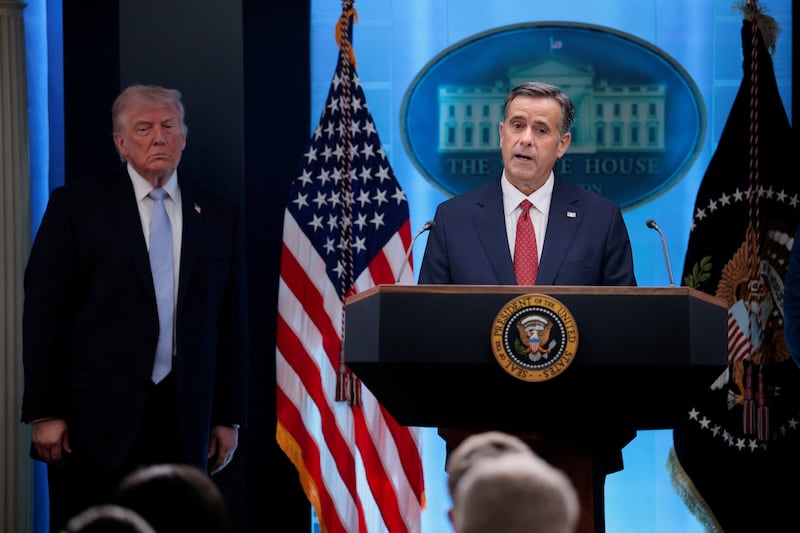 Central Intelligence Agency (CIA) Director John Ratcliffe speaks during a press conference with U.S. President Donald Trump.