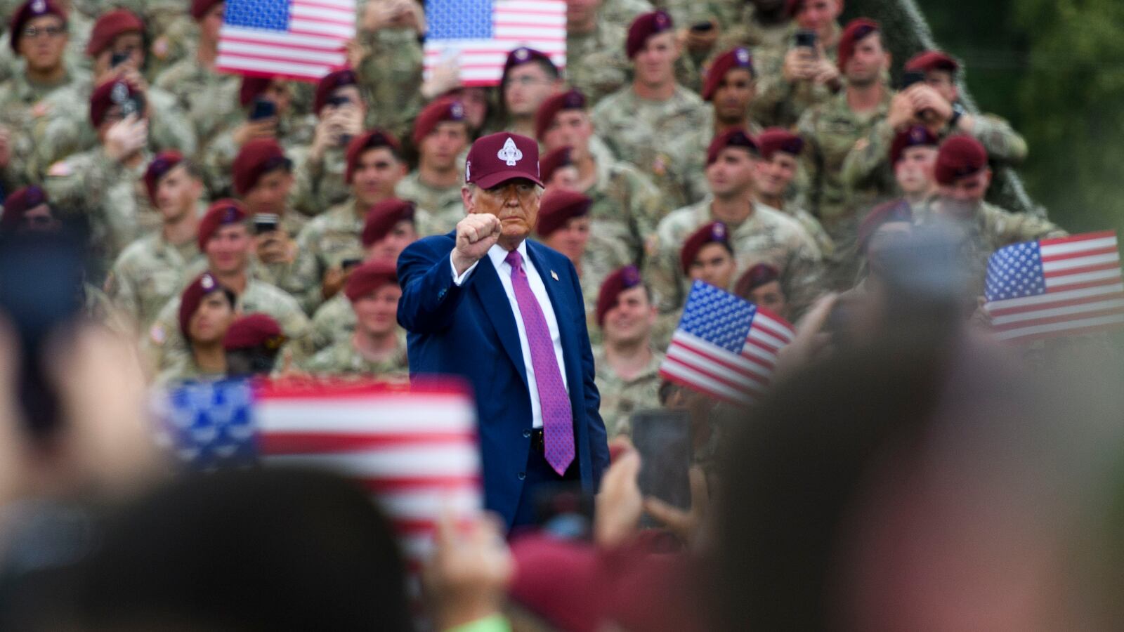 U.S. President Donald Trump pumps his fist.