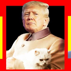 A photo illustration of Vladamir Putin, Donald Trump and Kim Jong Il as James Bond villains. 