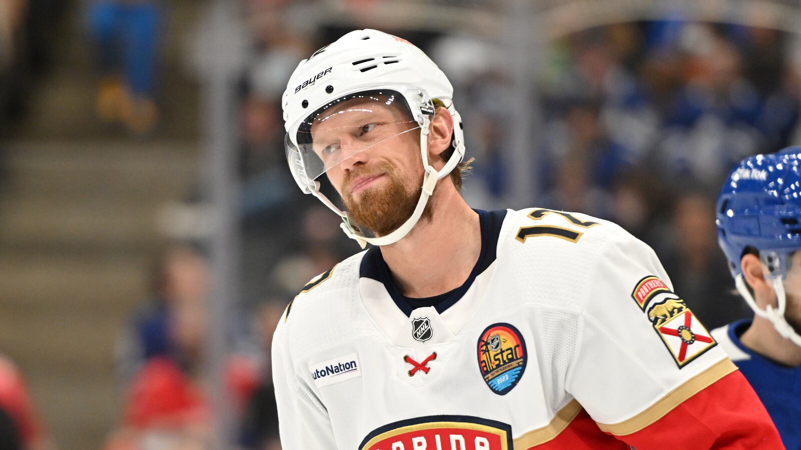 Florida Panthers forward Eric Staal (12) reacts to a referee's call in the second period against the Toronto Maple Leafs at Scotiabank Arena.