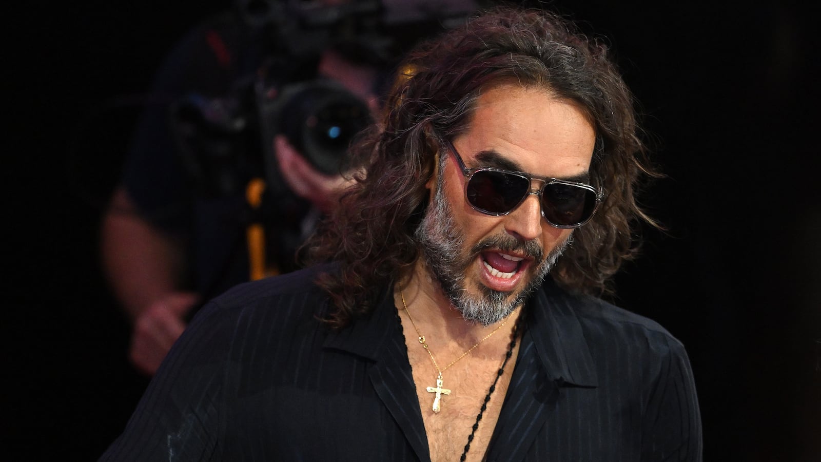 Comedian and actor Russell Brand attends the fourth day of the Republican National Convention at the Fiserv Forum on July 18, 2024 in Milwaukee, Wisconsin.