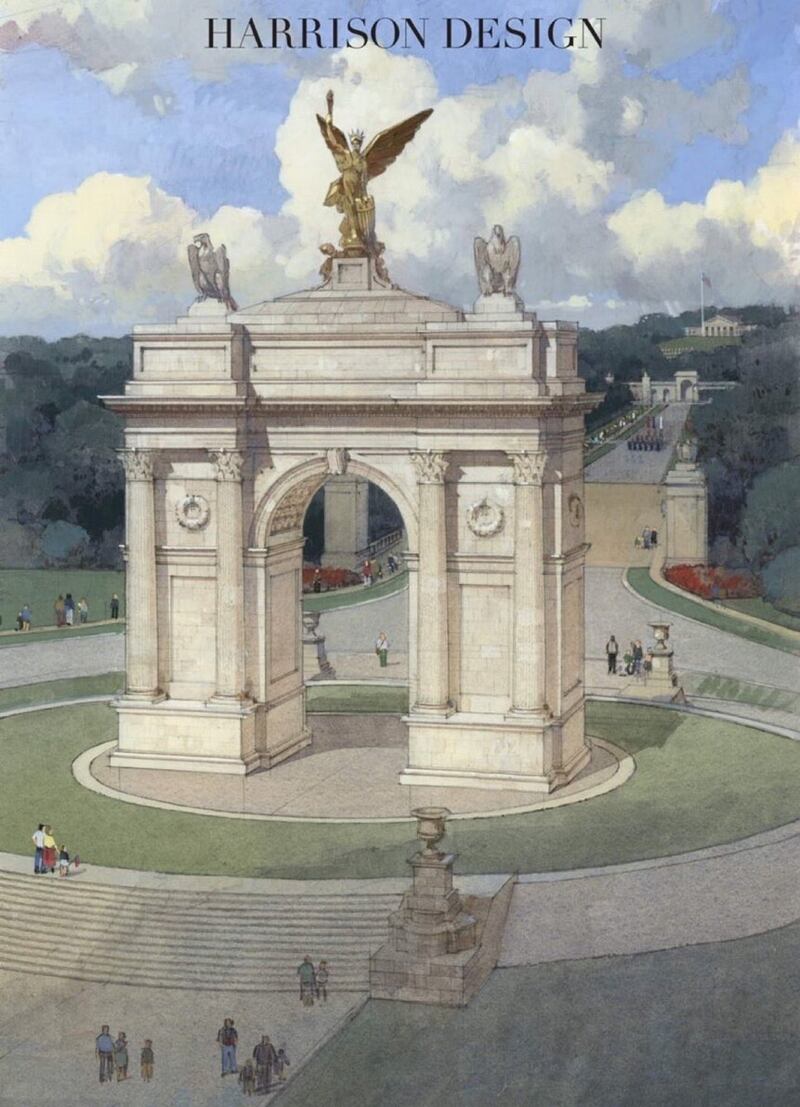 An artist's impression of the 'Arc De Trump' that the president wants to build, which he posted online.