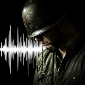 illustration of military soldier in combat camouflage uniform looking down with heart beat doppler pattern in background ptsd post traumatic disorder veteran iraq afghanistan artificial intelligence ai nyu langone