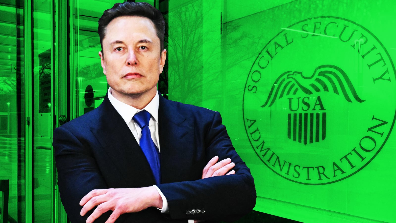 Elon Musk, social security office photo collage