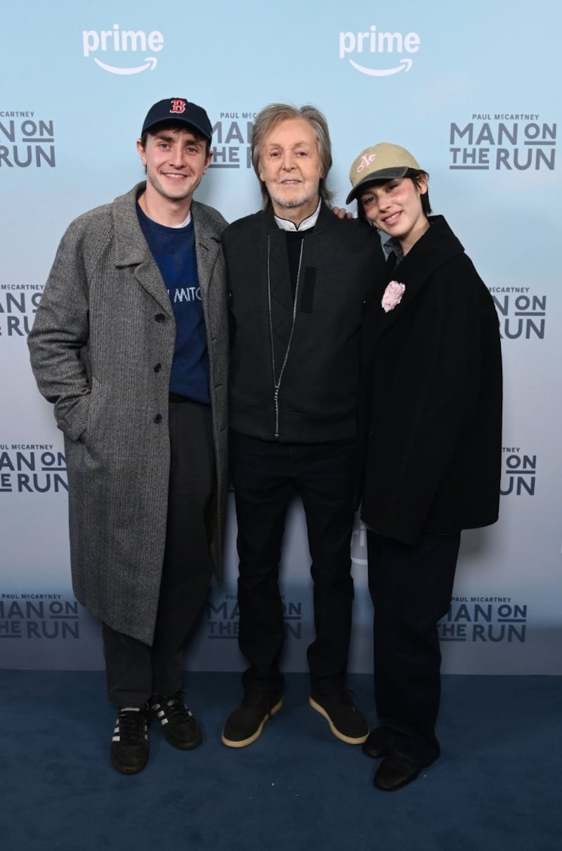Paul Mescal, Paul McCartney, and Gracie Abrams at the premiere of Amazon Prime Video's "Man On The Run."