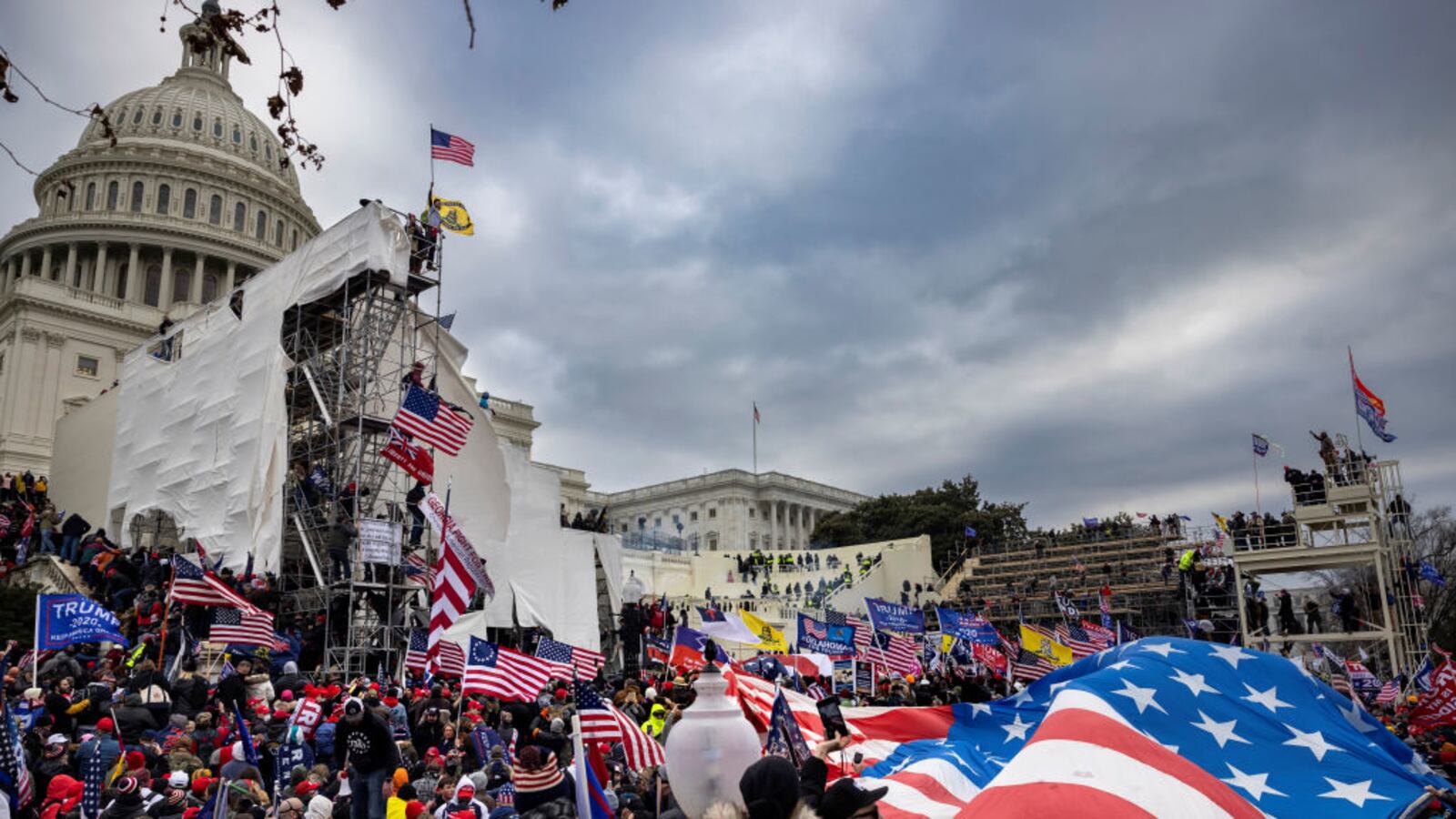 Trump supporters clash with police and security forces as people try to storm the US Capitol on January 6, 2021 in Washington, DC.