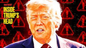 A photo illustration of Donald Trump Inside Trump's Head podcast "Cognitive Decline SOS."