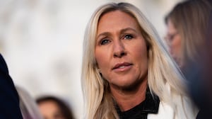WASHINGTON, DC - NOVEMBER 18: Rep. Marjorie Taylor Greene, pictured, R-Ga, Rep. Ro Khanna, D-Calif., and Rep. Thomas Massie, R-Ky held a press conference outside the U.S. Capitol, on Tuesday, November 18, 2025, with victims of convicted sex offender Jeffrey Epstein as the House prepares to vote to release records related to him. Sarah L. Voisin/The Washington Post via Getty Images)