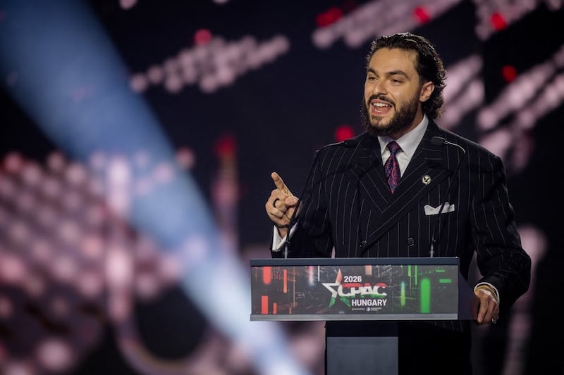Stefano Forte  speaks from the podium at CPAC