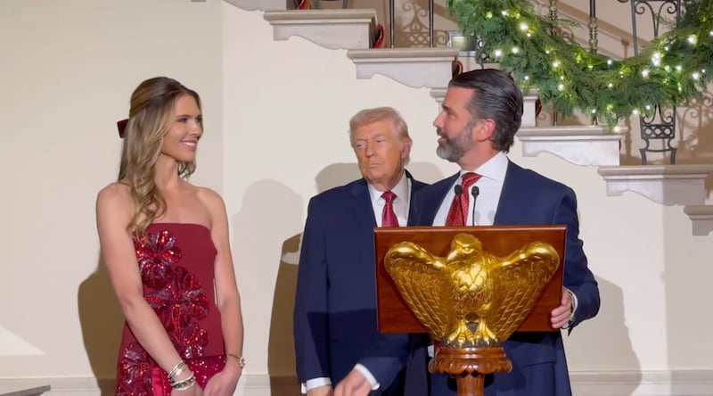 Donald Trump Jr, Bettina Anderson and Donald Trump.